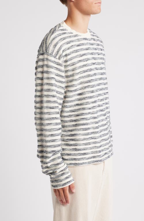 Shop Krost Stripe Textured Long Sleeve T-shirt In White Multi