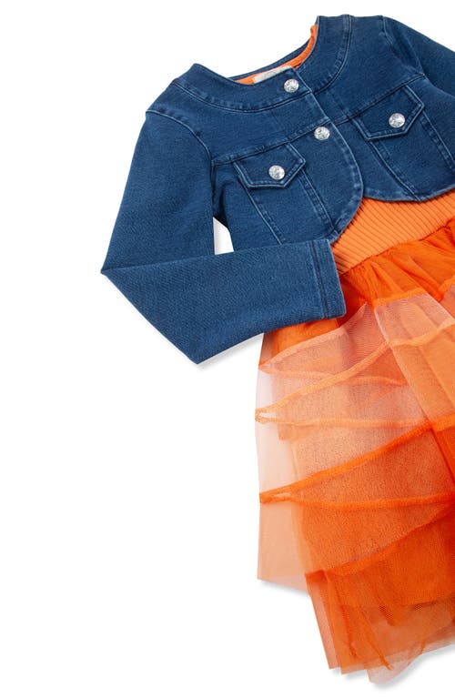Peek Aren't You Curious Kids' Dress & Denim Jacket Set In Orange