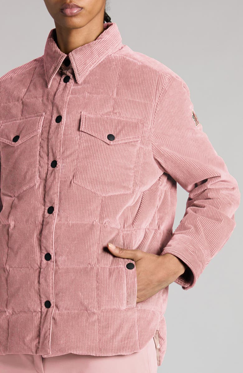 Moncler Grenoble Paulet Corduroy Quilted Shirt Jacket, Alternate, color, Pink