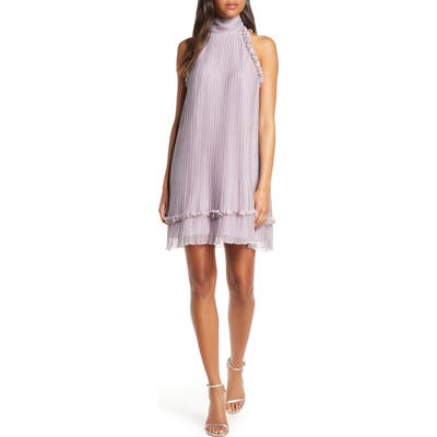 Foxiedox Plisse Polka Dot Chiffon Shift Dress, Purple