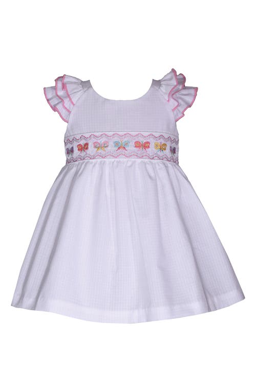 Iris & Ivy Butterfly Embroidered Ruffle Cotton Blend Dress in White