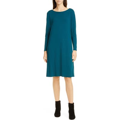 Eileen Fisher Bateau Neck Long Sleeve Tencel Lyocell Dress
