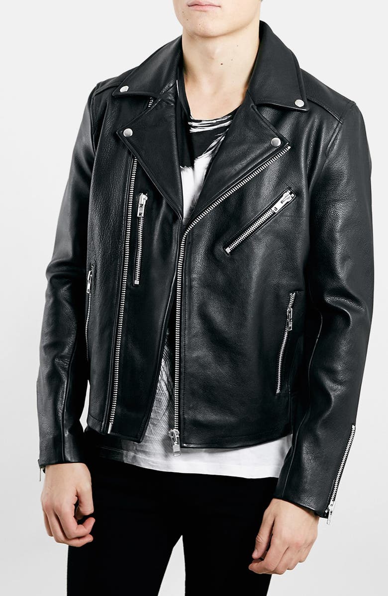Topman Black Leather Biker Jacket | Nordstrom