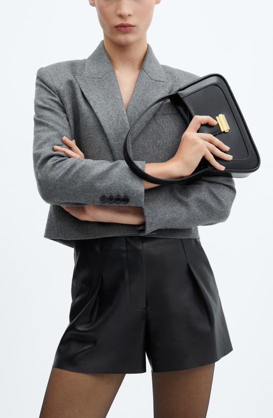 Mango Faux Leather Pleated Shorts In Black
