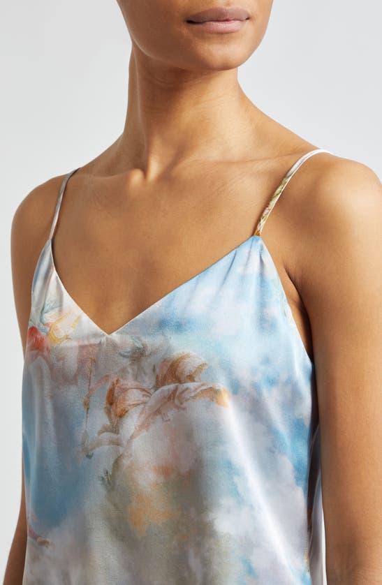 Shop L Agence Jane Art Print Silk Camisole In Light Blue Multi