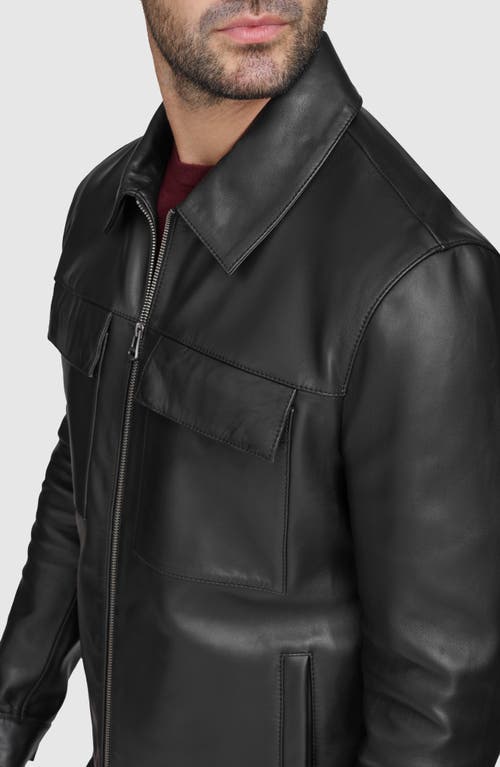 Cole Haan Leather Trucker Jacket In Black
