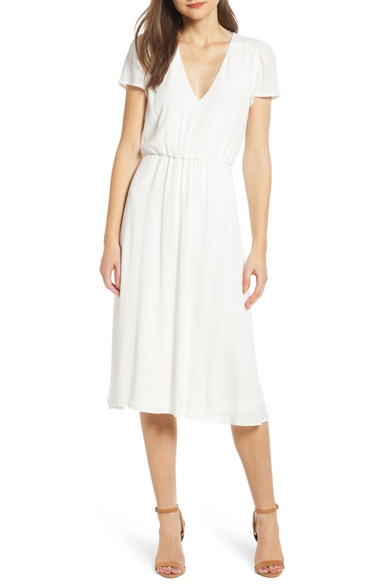 Blouson Midi Dress, Main, color, WHITE