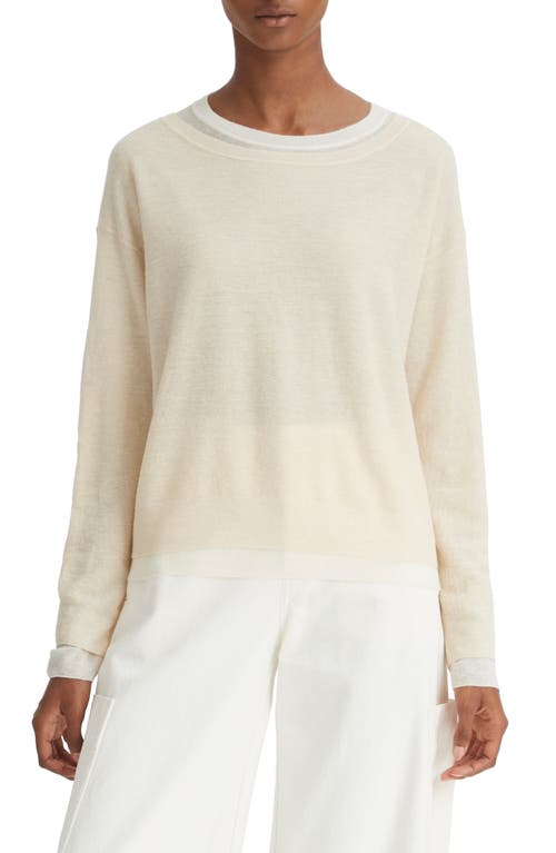 Double Layer Cotton & Silk Sweater in White Sand/Off White