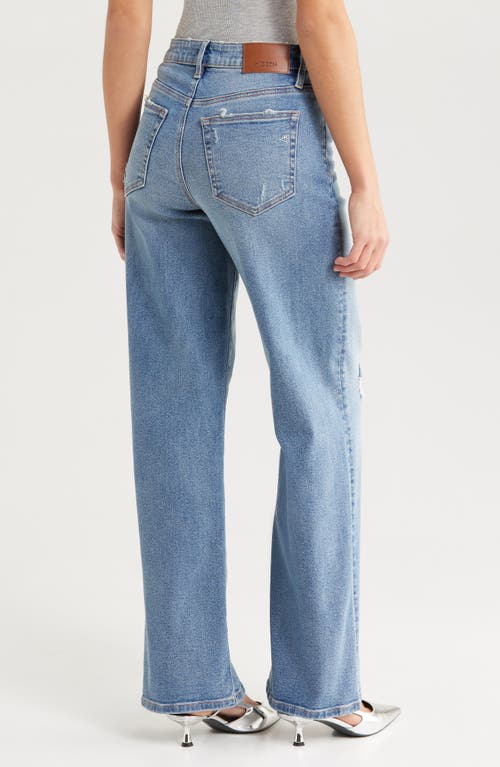 Hidden Jeans Grinded Distressed High Waist Straight Leg Dad Jeans In Medium Wash