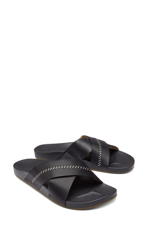 Kipea Olu Slide Sandal in Black /Black