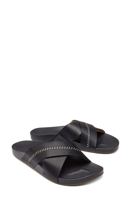 Shop Olukai Kipea Olu Slide Sandal In Black/black