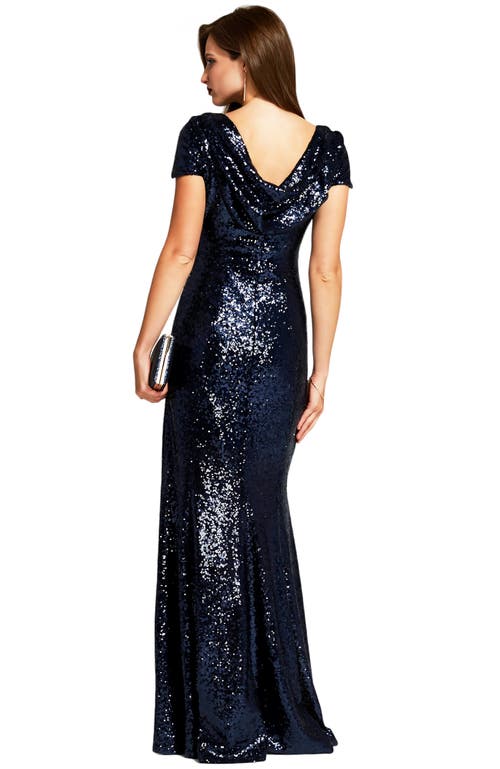 Hotsquash London Clothing Mermaid Shape Sequin Gown With Cowl Back In Navy