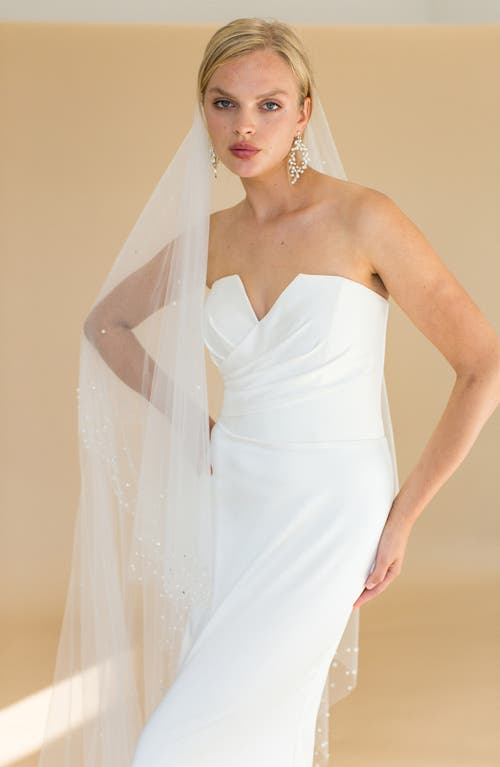 Shop Brides And Hairpins Brides & Hairpins Kalonice Crystal & Imitation Floor Length Chapel Veil In Ivory