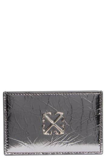 Off-white Simple Jitney Leather Card Case In Metallic