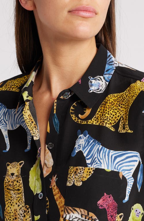 Shop Rails Kate Animal Print Button-up Silk Blouse In Illustrated Animals