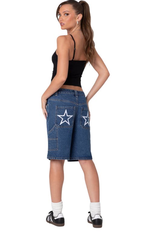 Edikted Star Low Rise Denim Bermuda Shorts In Blue