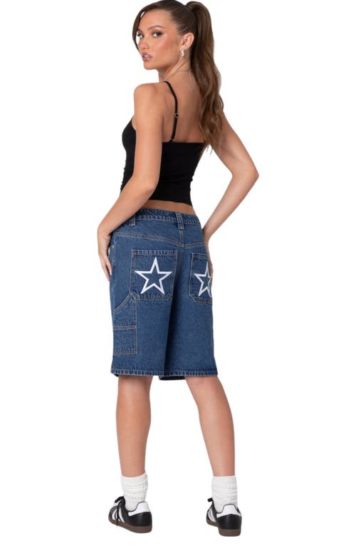 Shop Edikted Star Low Rise Denim Bermuda Shorts In Blue