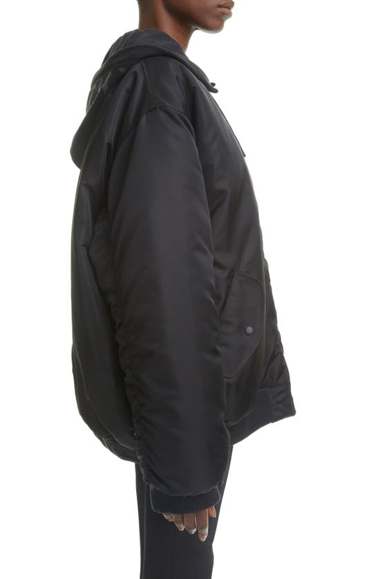 Oversized Hooded Jersey And Shell Bomber Jacket In Black