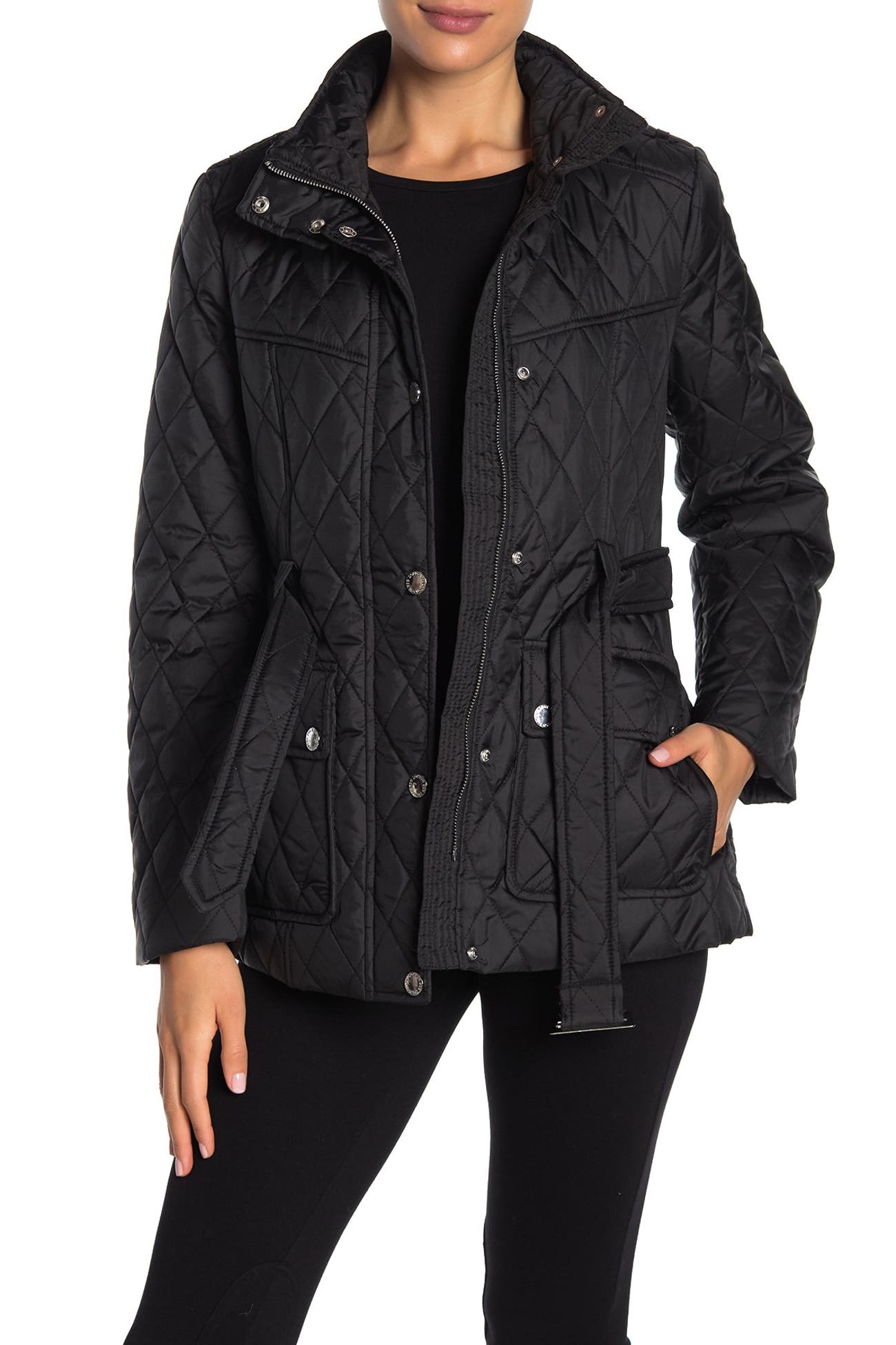 London Fog Belted Quilted Jacket Nordstrom Rack