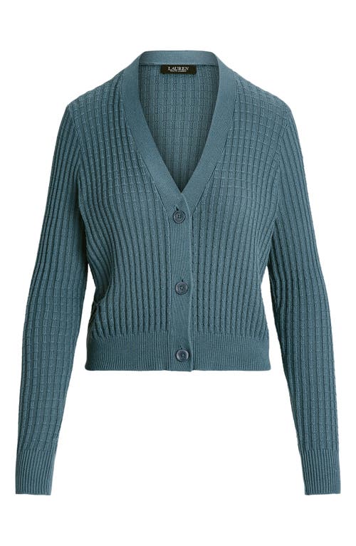 Shop Lauren Ralph Lauren Crop Cotton Blend Cardigan In Blue Dusk