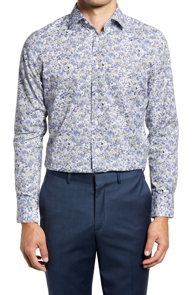 NORDSTROM MENS SHOP Nordstrom Trim Fit Floral Non-Iron Dress Shirt, Main, color, BLUE MARLIN