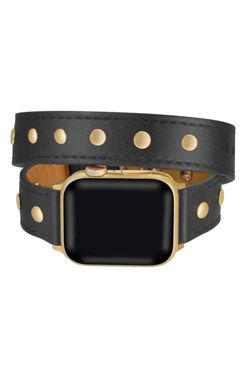 The Posh Tech Double Tour Leather Wrap Apple Watch® Watchband in Black