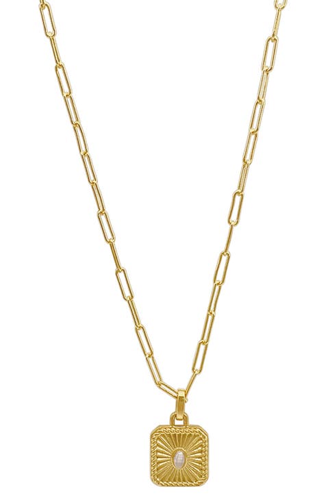 Water Resistant 14K Yellow Gold Plated Stainless Steel Paperclip Chain Pendant Necklace