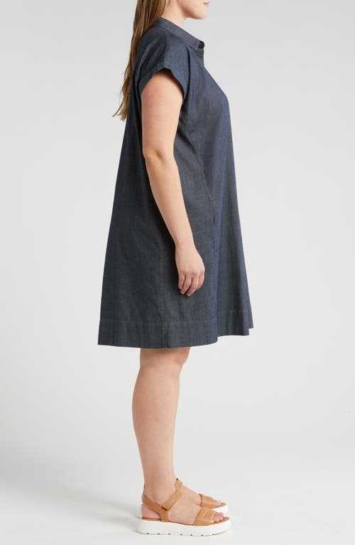 Shop Eileen Fisher Short Sleeve Organic Cotton Chambray Shirtdress In Denim