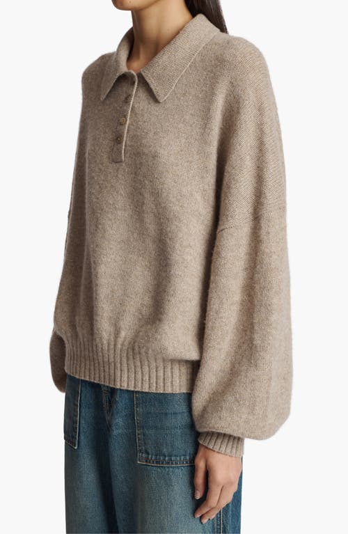 Shop Khaite Rene Long Sleeve Cashmere Polo Sweater In Sepia