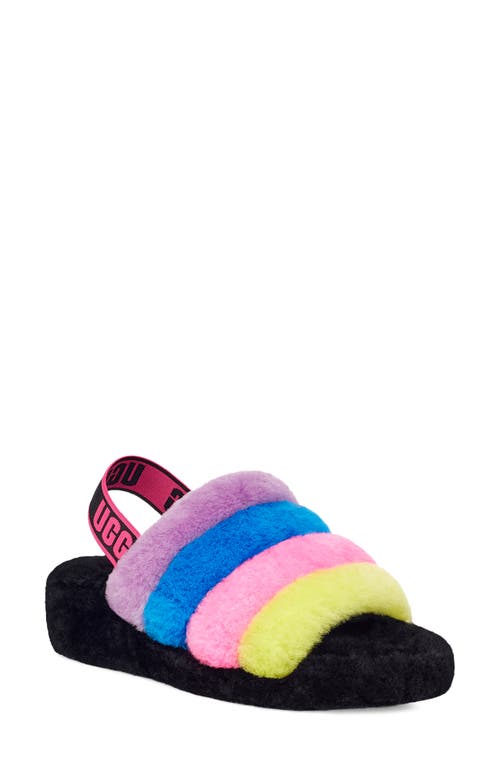 UGG(r) Fluff Yeah Faux Fur Slingback Sandal in Black /Taffy Pink Multi