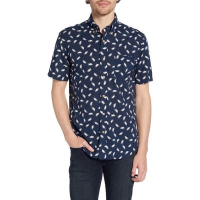 Faherty Regular Fit Palm Print Organic Cotton Shirt, Blue