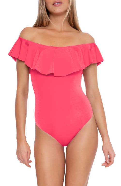 Shop Trina Turk Monaco Off The Shoulder Ruffle One-piece Swimsuit In Geranium