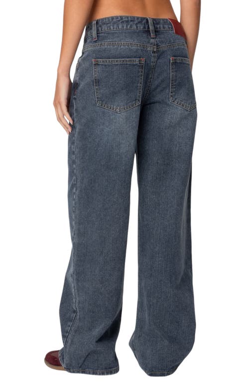 Shop Edikted Ace Low Rise Wide Leg Jeans In Dark-blue