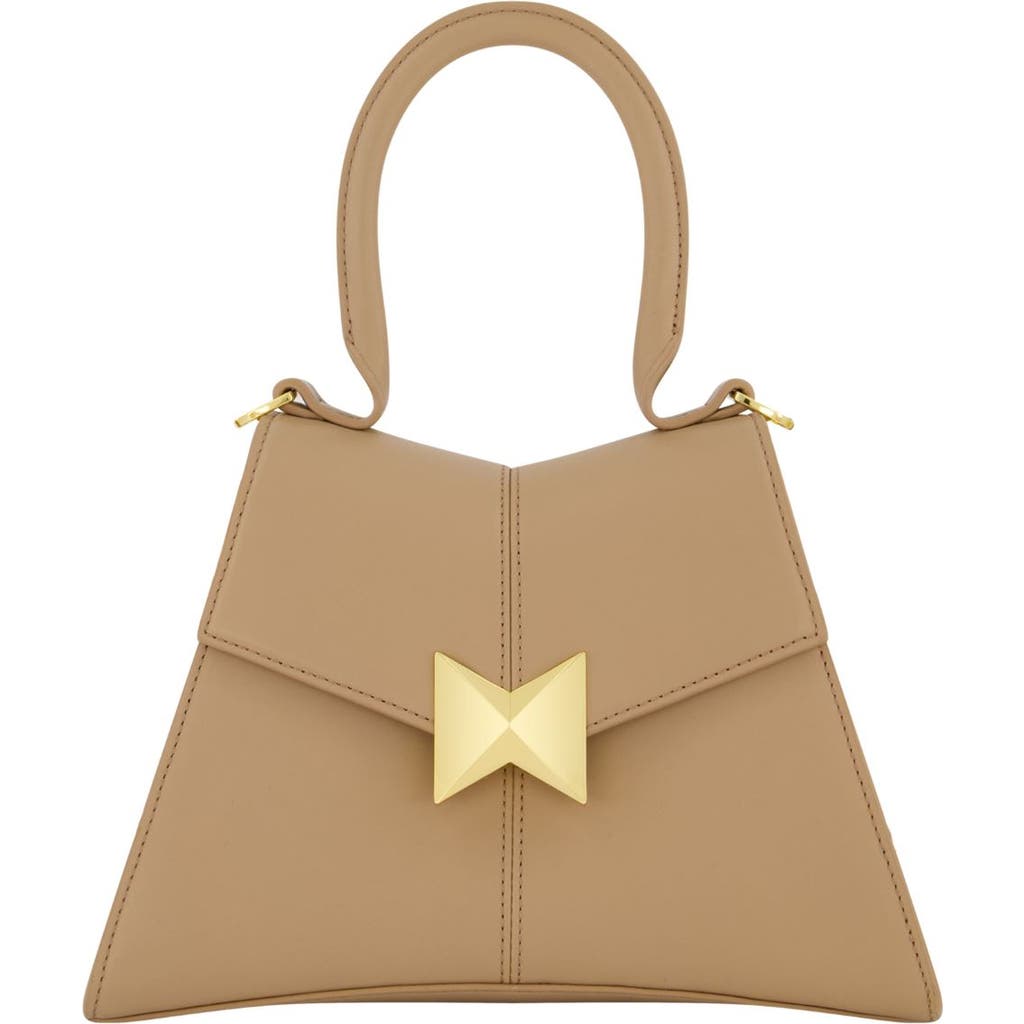 Mac Duggal Gold Hardware Detail Angular Top Handle Small Leather Handbag In Taupe