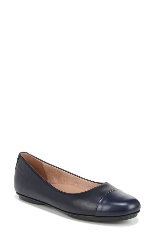Maxwell Cap Toe Skimmer Flat in French Navy Blue Leather