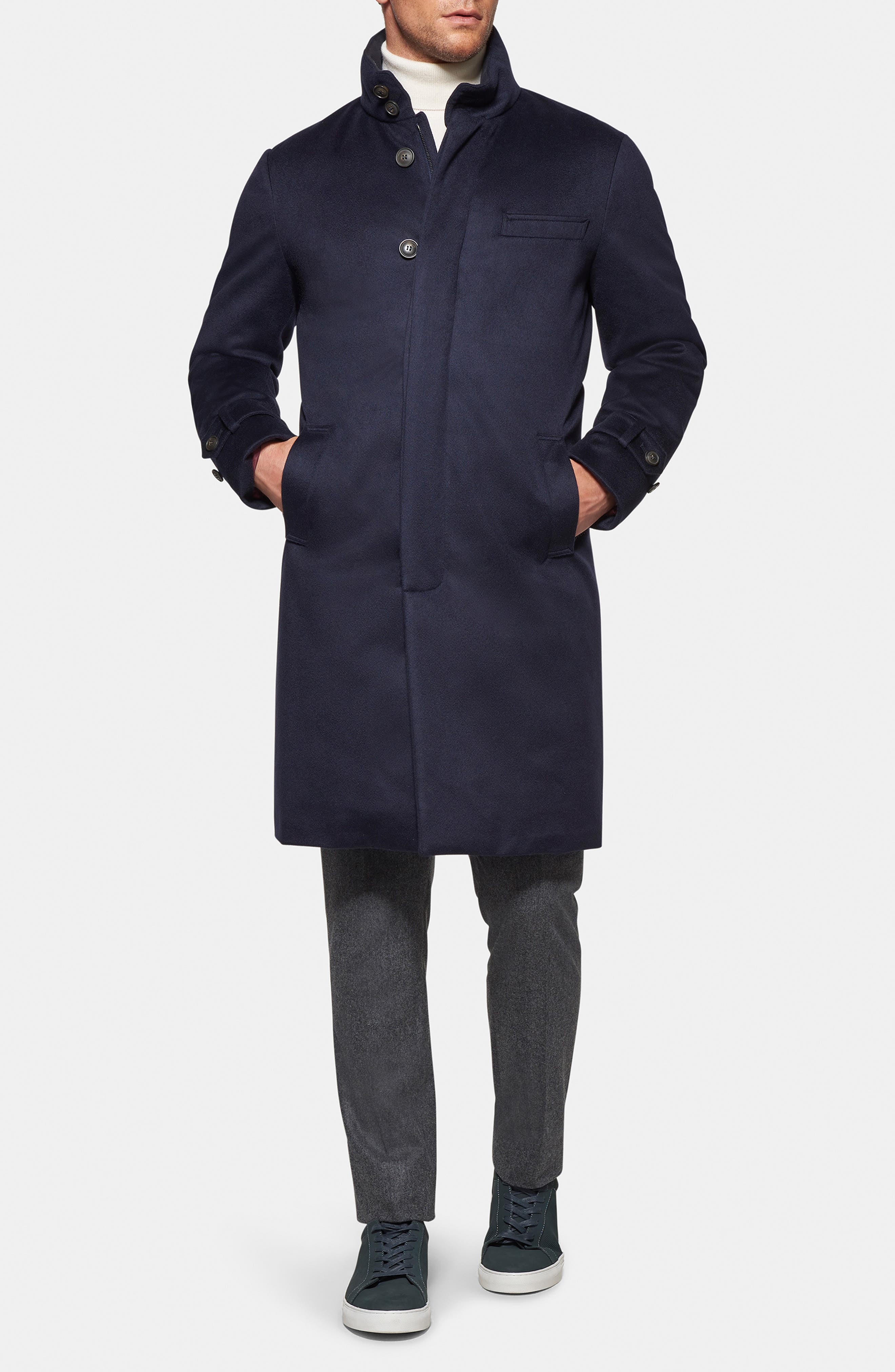 Norwegian Wool Cashmere Waterproof Down Coat in Navy 