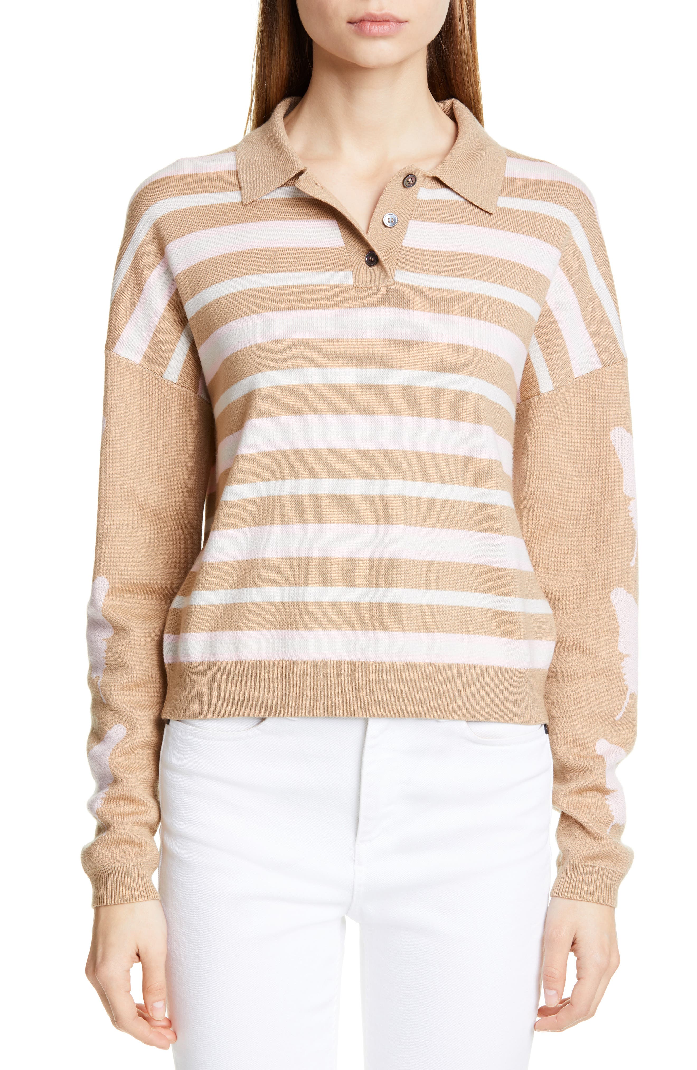 Sandy Liang Boothbay Merino Wool Polo Sweater, Beige (Nordstrom Exclusive)
