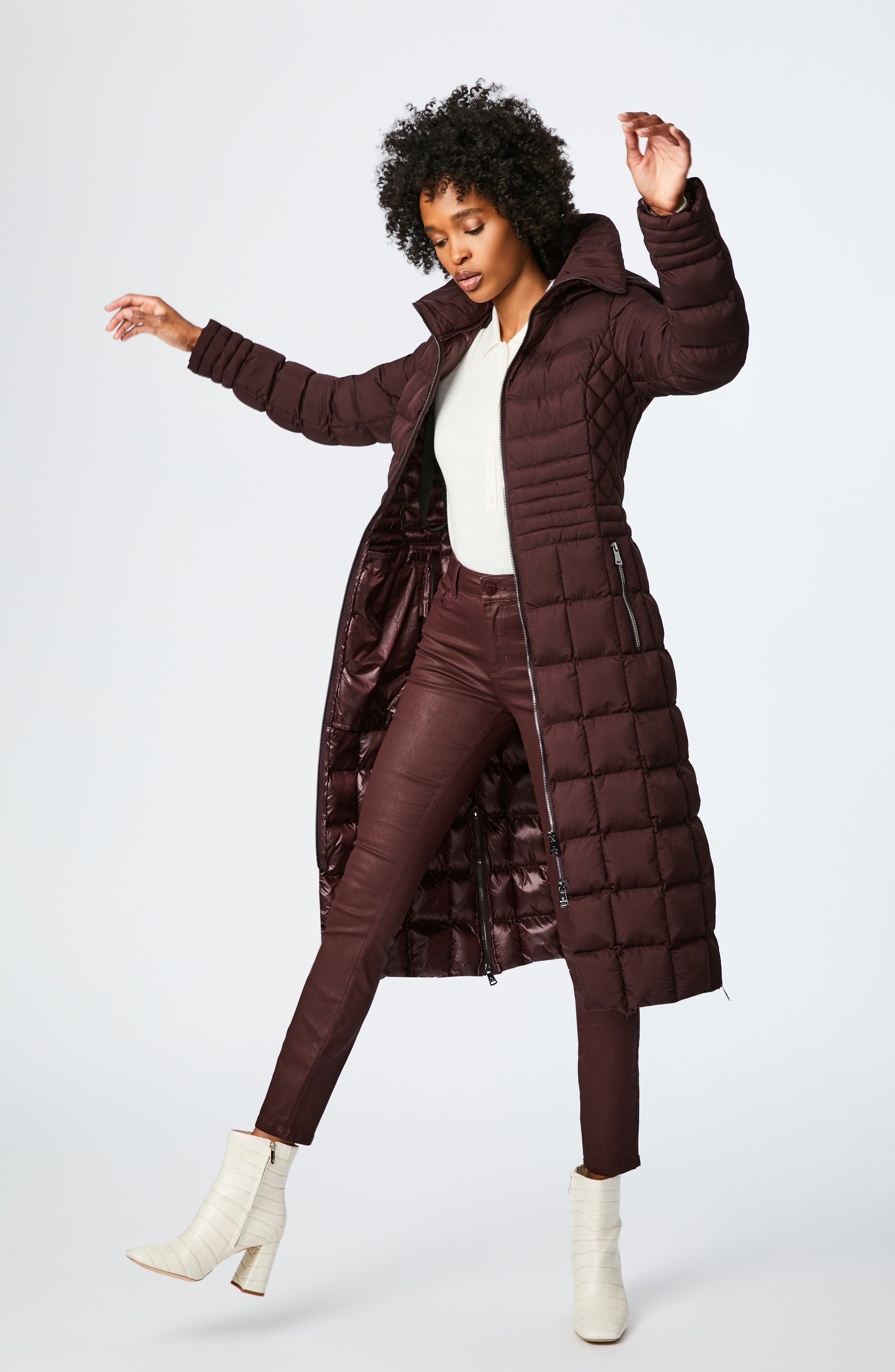 Bernardo Mixed Quilt Maxi Coat 