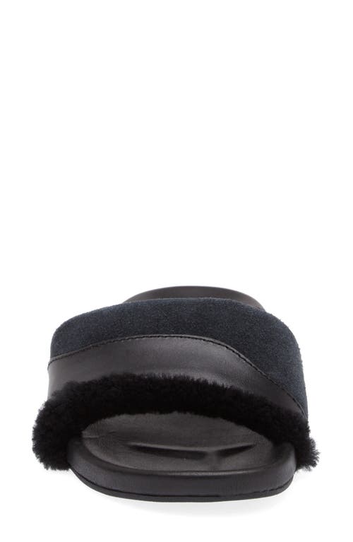 Olukai Hō‘ala Genuine Shearling Slide Sandal In Black/black