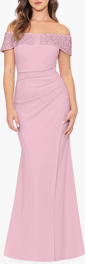 Betsy and adam off the shoulder scuba gown best sale