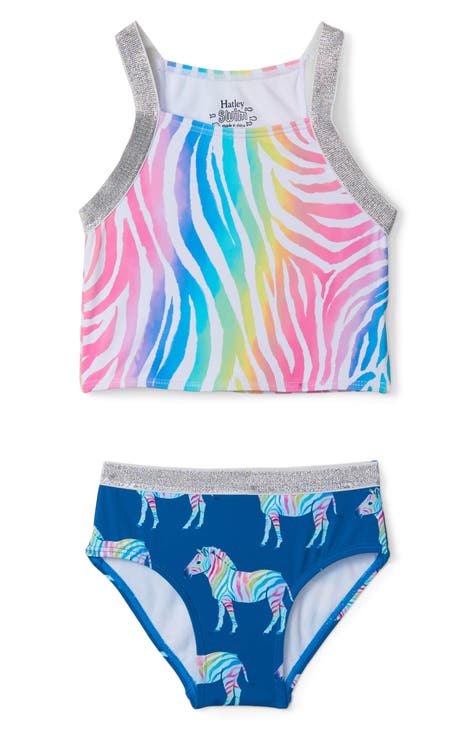 Kids' Rainbow Zebra Tankini Two-Piece Swimsuit (Toddler, Little Kid & Big Kid)