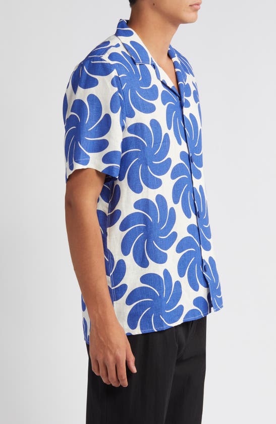 Shop Oas Nebula Linen Camp Shirt In Blue