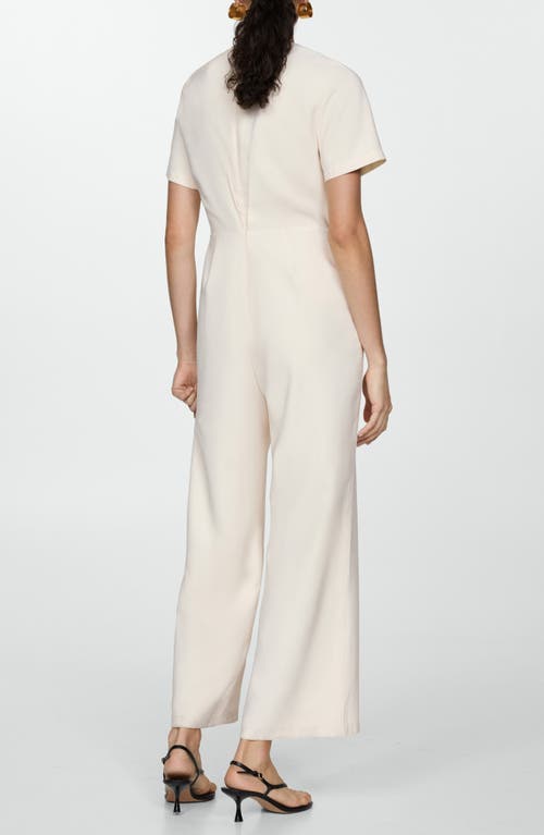 Shop Mango Faux Wrap Straight Leg Jumpsuit In Ecru