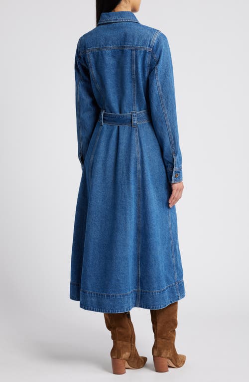 Wit & Wisdom Tie Waist Long Sleeve Denim Maxi Dress In Mid Blue