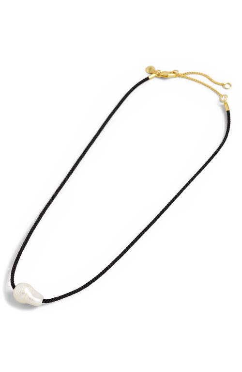 Organic Freshwater Pearl Cord Choker Necklace in True Black