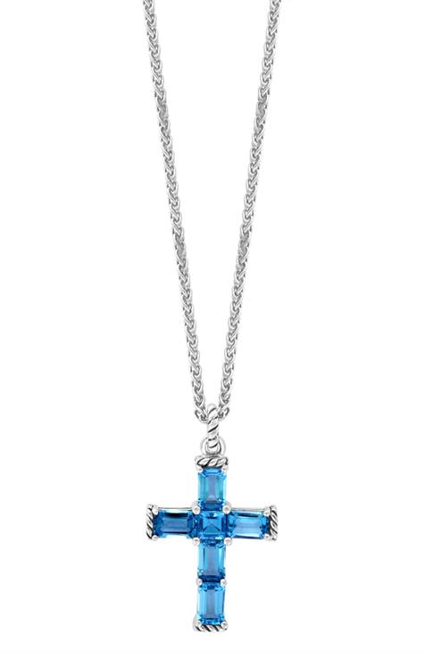 Sterling Silver Amethyst Cross Pendant Necklace