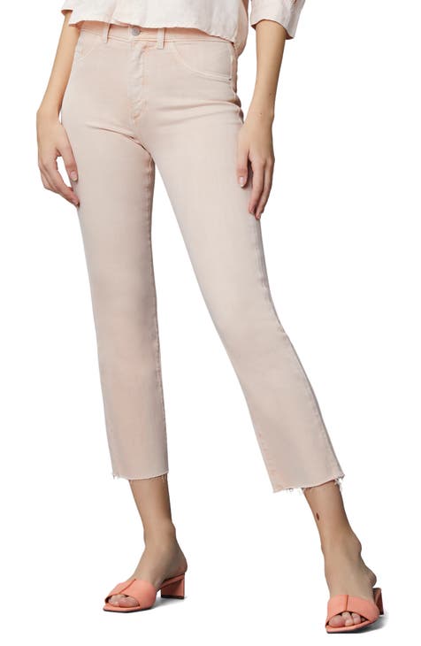 Patti Raw Hem High Waist Ankle Straight Leg Jeans (Bellini Raw)