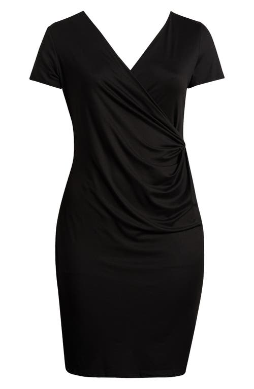 24seven Comfort Apparel Plus Size Short Sleeve V-neck Faux Wrap Dress In Black