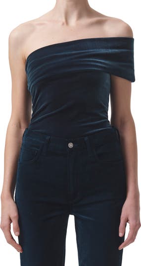 Buy commando Women's Velvet One Shoulder Bodysuit, Black, Large at