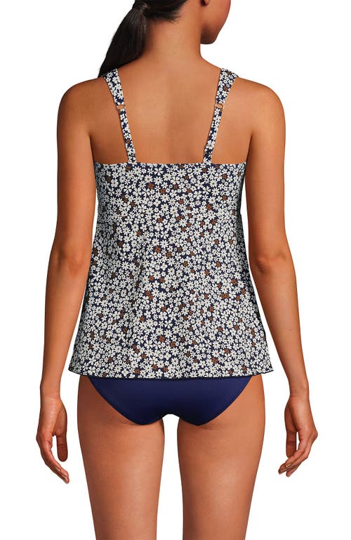 Lands' End Adjustable Scoop Neck Flutter Tankini Top In Deep Sea Navy Ditsy Floral
